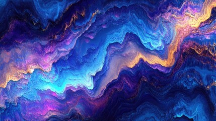 Abstract futuristic digital background featuring smooth flowing waveforms in vibrant blue and purple hues over textured deep layers
