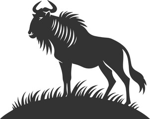 Wild animal vector silhouette of a wildebeest black illustration