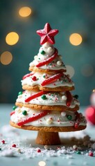 Delightful candy cane Christmas tree ornament, adorned with sprinkles and glistening icing Perfect for festive baking and holiday decoration inspiration , icing, Christmas, food
