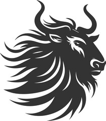 Wild animal vector silhouette of a wildebeest black illustration