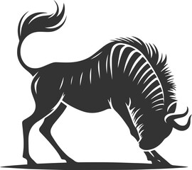 Wild animal vector silhouette of a wildebeest black illustration