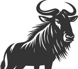Wild animal vector silhouette of a wildebeest black illustration