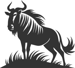 Wild animal vector silhouette of a wildebeest black illustration