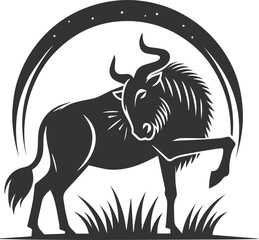 Wild animal vector silhouette of a wildebeest black illustration