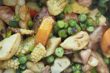 Delicious stir fried vegetables and chicken in a vibrant mix