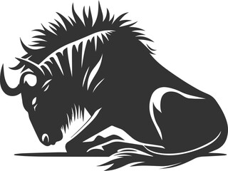 Wild animal vector silhouette of a wildebeest black illustration