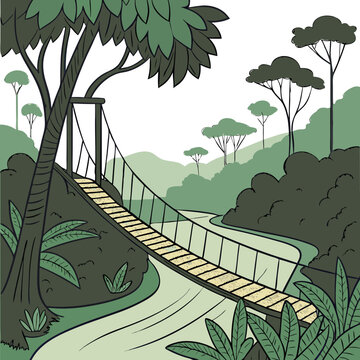 Hanging Bridge in the Amazon Rainforest of Peru with Lush Vegetation and Rivers. Perfect for: Selv&aacute;monos Festival, Amazon Rainforest (Peru)