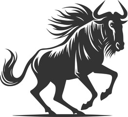 Wild animal vector silhouette of a wildebeest black illustration