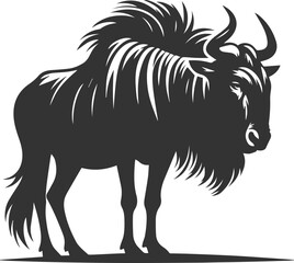 Wild animal vector silhouette of a wildebeest black illustration