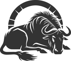 Wild animal vector silhouette of a wildebeest black illustration