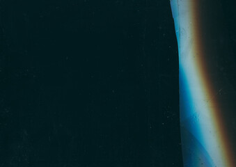 Aged foil texture. Light flare. Blue orange color glow wave scratch stripes defect broken glass...