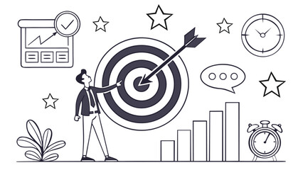 Fototapeta premium Business Strategy Target Vector – Goal-Oriented Flat Design Illustration