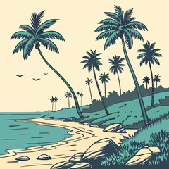 Tropical Beach of Máncora in Peru with Coconut Trees and Clear Waters. Perfect for: Summer holidays, Máncora Beach (Peru)