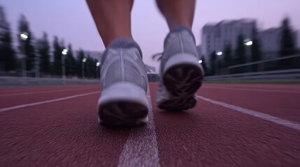 Fototapeta premium Close-up view of athletic footwear on a running track.