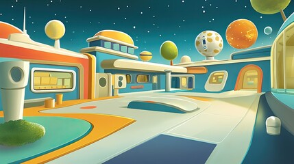 Futuristic Space Station Plaza at Night