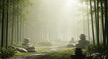 Whispering Bamboo Grove: Immerse yourself in the serene ambiance of a bamboo forest, where towering stalks of bamboo reach towards the heavens, their leaves rustling softly in the gentle breeze.