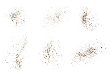 Particles splatter noise effect chocolate powder isolated background set