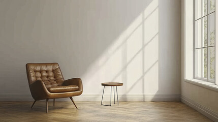 cozy mid century modern living space featuring stylish brown armchair and small side table