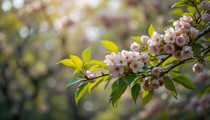 "Springtime Chestnut Tree in Bloom – Vibrant Green Leaves and Flowers with Soft Bokeh Background for Panoramic Views"