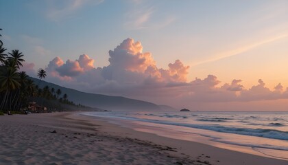 "Vertical Sunset Background – Soft Pastel Sky and Gradient Clouds for Peaceful Beach Mornings in Instagram Style"