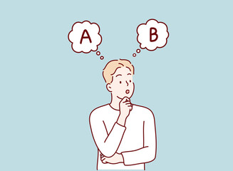 A man who chooses A or B.Hand drawn style vector design illustrations.