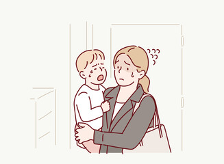 Working Mom Comforting Crying Child Before Leaving for Work
Hand drawn style vector design illustrations.