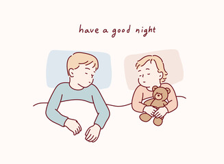 Children Sleeping Peacefully and Happily. Hand drawn style vector design illustrations.