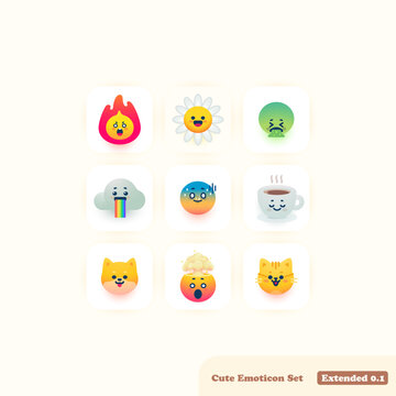 cute modern emoji emoticon set extended