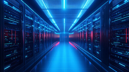 Futuristic Server Room Neon Lights Data Center Technology