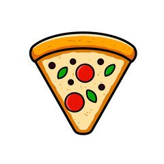 Illustration of a piece of pizza, pizza icon, pizza logo, pizza sticker, coloring design.