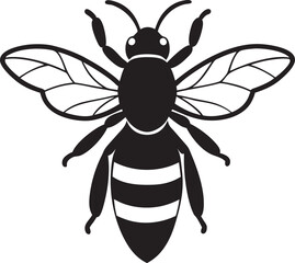 Bee Silhouette Line Art Vector Illustration On White Background