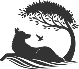 Wild animal vector of a wolf silhouette drawing illustration