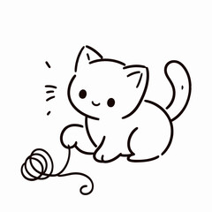 Obraz premium Cute cat playing with yarn in a minimalist illustration style 