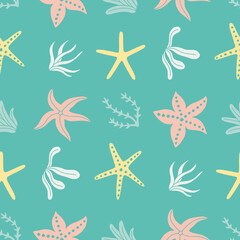 Starfish Animal Seaweed Pattern Vector Illustration Seamless for Background Wallpaper Packaging Cover