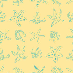 Outline Starfish Animal Seaweed Pattern Vector Illustration Seamless for Background Wallpaper Packaging