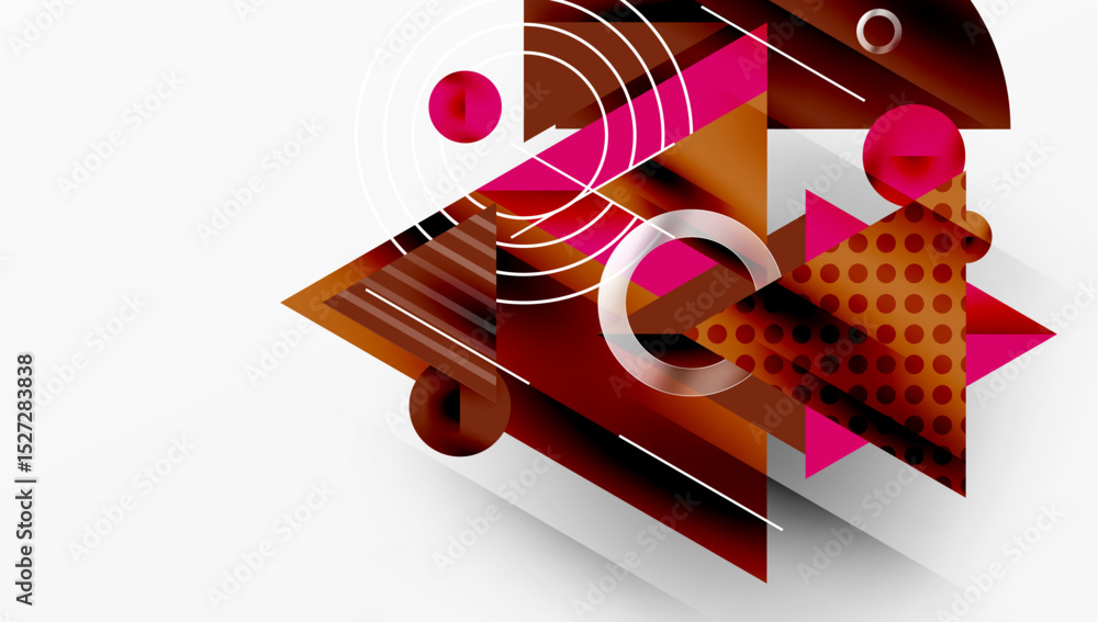 Leinwandbilder Abstract geometric composition. Shapes overlap, creating dynamic visual interest. Brown, pink hues dominate design. Lines add structure.