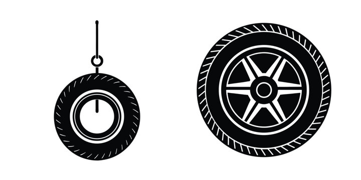 Minimalist car tyre silhouette vector isolated on white