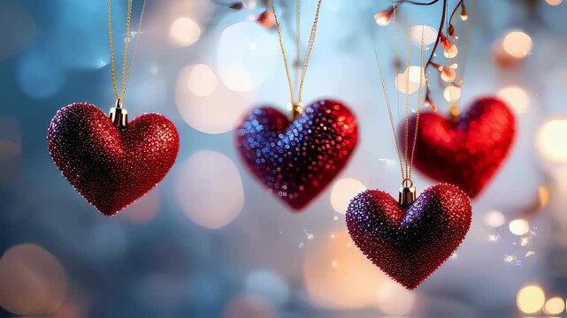 Sparkling Hanging Hearts Seamless Romantic Background  
