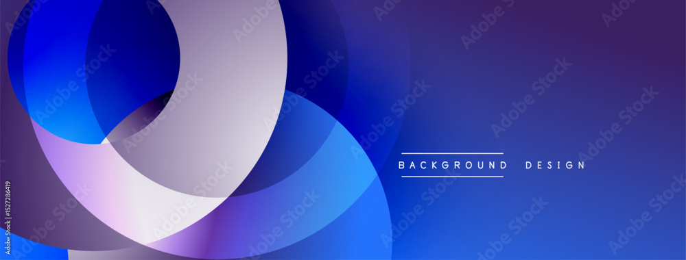 Poster abstract blue design features overlapping shapes, gradients. modern aesthetic suitable for banners, 