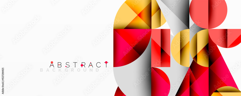 Poster geometric shapes overlap, creating vibrant red, yellow, white design. modern abstract background for