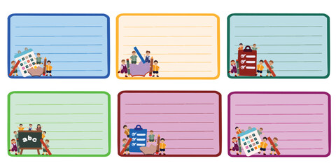 notebook labels. icons school subject. colorful vector design