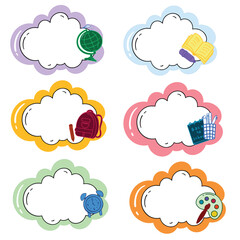 notebook labels. icons school subject. colorful vector design