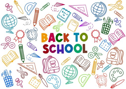 back to schools with element. welcome back to school poster with doodle