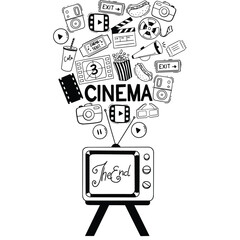 Hand drawn doodle Cinema set. Vector illustration. Movie making icons. Film symbols collection. Set of Cinema outline doodle hand drawn vector illustration