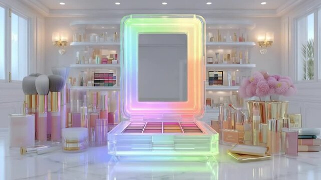 Rainbow Glow Makeup Vanity: Luxury Dressing Table with Cosmetics and Mirror, Dressing Room