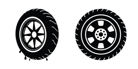 Silhouette of compact car tyre flat design on white