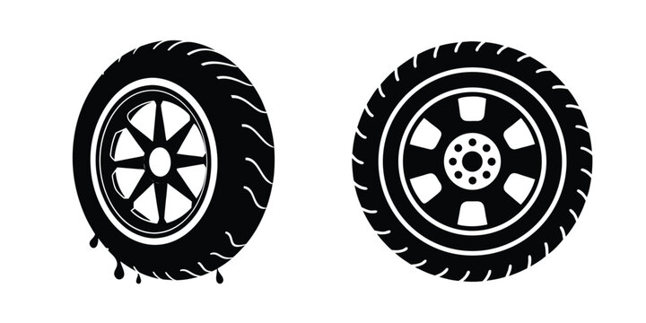 Silhouette of compact car tyre flat design on white