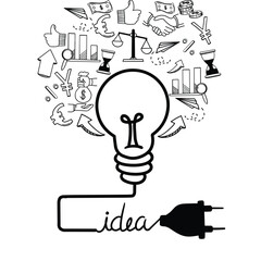 Business idea and business plan vector doodles. Set of business doodle elements made in vector. Idea, businessman, creative thinking, progress, graphs and all other kinds of business related elements