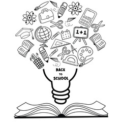 Back to school seamless doodle pattern. Hand drawn background with school supplies and creative elements. Vector illustration. doodle drawing of school equipment