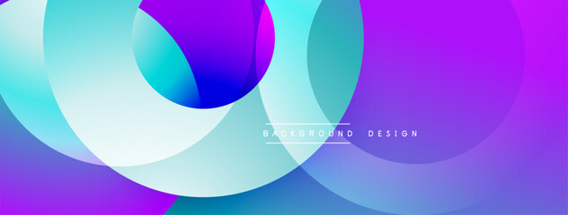 Abstract circles overlap, creating vibrant purple, blue hues. Modern design element for backgrounds, presentations. Smooth gradients present dynamic visual effect.
